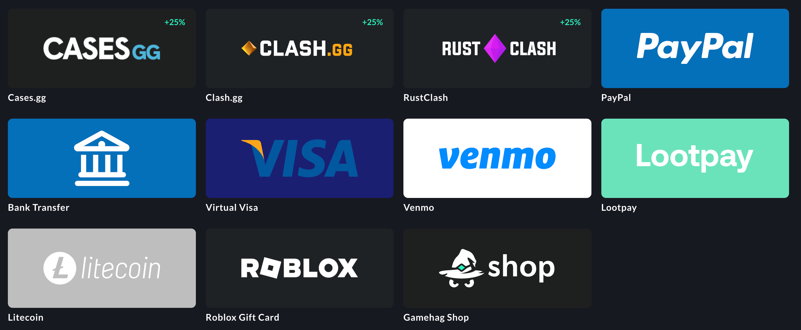 Screenshot of the cashout page