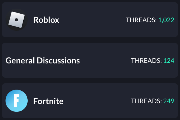 Screenshot of the forums page