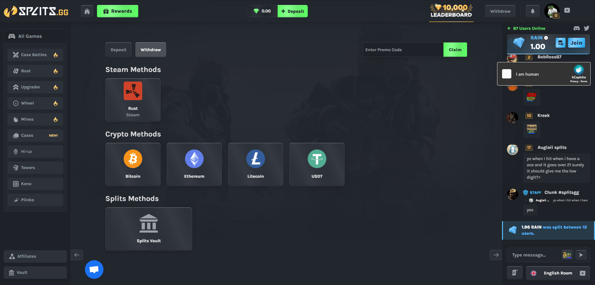 Withdraw your winnings on Splits.gg