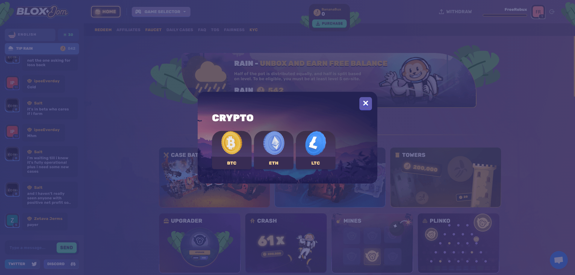 Get free crypto on Bloxdom