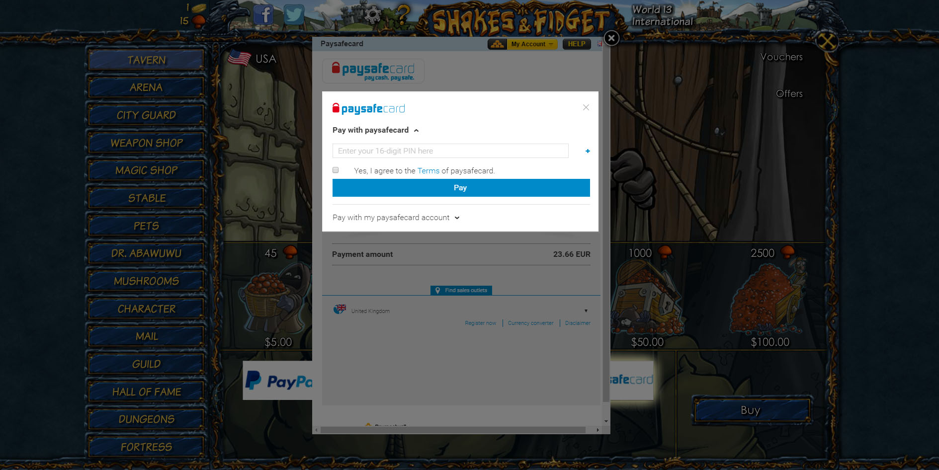 How To Buy Mushrooms In Shakes And Fidget With A Paysafecard